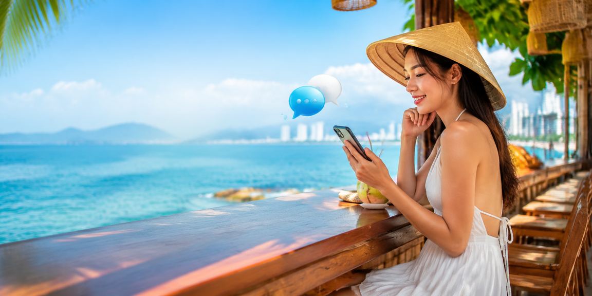 Người chơi sử dụng điện thoại tại Nha Trang để truy cập e62